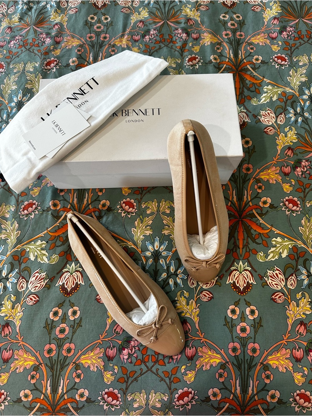 LK Bennett Nude Patent-Toe Bow Ballet Flats